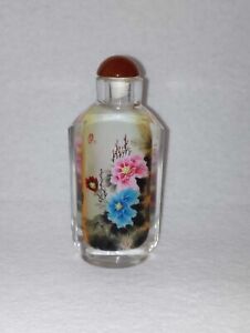 Beautiful Inside Reverse Painted Snuff Bottle With Floral Scenes