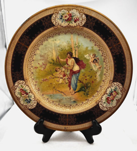 Antique Vienna Arts Plate Tin Litho Beautiful Woman Cherubs Cupid 10 Very Nice 