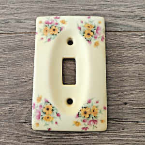 Vintage 1960s Lefton Porcelain Yellow Multi Floral Single Switch Plate Cover