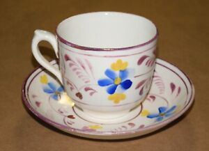 Pink Luster Soft Paste Tea Cup Saucer 1900 Charles Allerton Sons Hand Paint