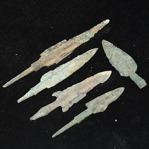 5 Genuine Large Ancient Luristan Bronze Arrow Spear Heads Circa 1800 600 Bc