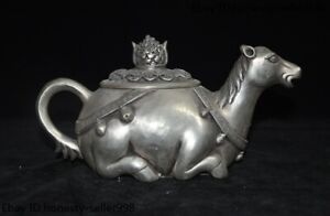 8 Marked Old Chinese Palace Dynasty Tibetan Silver Horse Teapot Tea Set Statue
