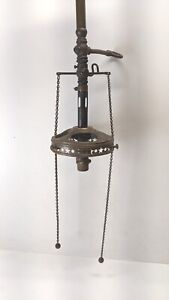 1903 Stars Antique Mission Arts Crafts Brass Gas Light Fixture Pendant Original