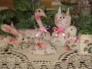 Cottage Gathering Cat Bunny Chick Heart Swan Bowl Fillers Handmade Vintage Look
