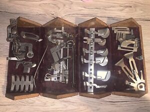Antique 1889 Feb 19 Singer Sewing Machine Attachments Wood Puzzle Box