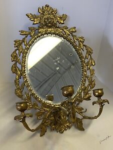Victorian Brass Gothic Revival Lions Head Candelabra Mirror Rare Aafa