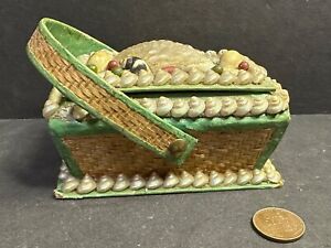 Antique Victorian Shell Decorated Mini Basket Maine Annie York Dresser Box