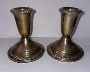 Crown Weighted Sterling Silver 3 75 Candlestick Candle Holders Pair