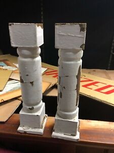 2 Vintage Wooden Porch Spindle Balusters 12 X 3 25 Chippy White Paint