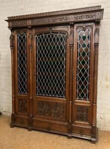 Arrives July 2024 Antique French Gothic Revival Bookcase In Walnut