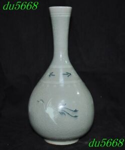 10 8 Old Dynasty Korea Koryo Porcelain Red Crowned Crane Pattern Zun Bottle Vase