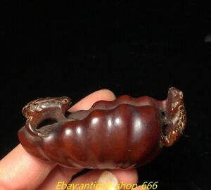 72mm Chinese Antiques Ox Horn Hand Carving Exquisite Lotus Leaf Frog Statue