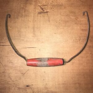 Antique Bucket Handle 8 1 2 W X 5 D Original Rust Red Paint Wire With Wood