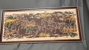 Vintage Asian Picture On Old Scroll Professionally Framed Chisholm Mn 38x17