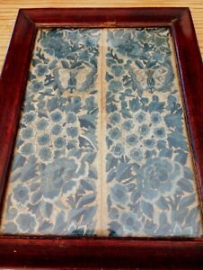 Antique Chinese Framed Silk Floral Butterfly Embroidery Blue White Textile