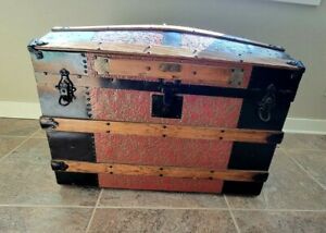 Vintage Geo Burroughs And Sons Trunk Wood Leather Ornate Very Rare 