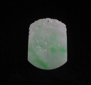 Old Chinese Hand Carving Bamboo Green And White Emerald Jadeite Pendant