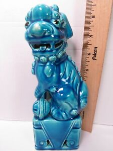 Rare Vtg Chinese Turquoise Blue Glaze Foo Dog Lion Dragon Palace Buddhist Figure