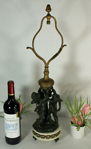 Antique Empire Design Spelter Bronze Putti Cherubs Figurine Lamp Marble