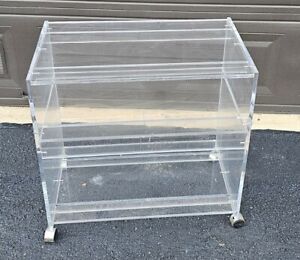 Akko Clear Acrylic Lucite Rolling Bar Cart Vintage Space Age Mid Century Modern