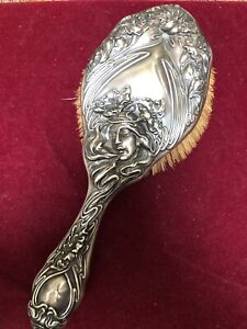Unger Bros Art Nouveau Sterling Silver Hair Brush Evangeline Rare Desirable