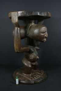 African Stool Tabouret With Female Figure Luba Hemba D R Congo Tribal Art