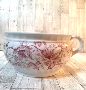 Antique Red White Floral Chamber Pot Handle Fluted Circa 1886 Dunn Bennet Co