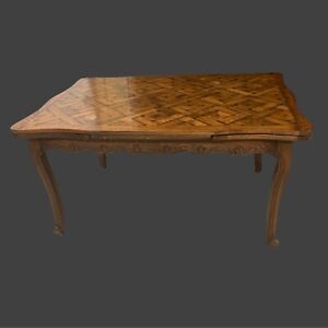 French Country Louis Xv Style Vintage Oak Parquet Top Extension Dining Table