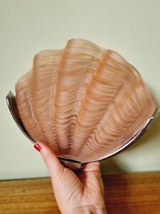 Vintage Clam Shell Art Deco Glass Wall Light Sconce Frosted Odeon Pink Peach
