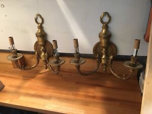 Vintage Sconce Solid Brass 2 Lite Candle Wall Sconce Light Lamp Fixture