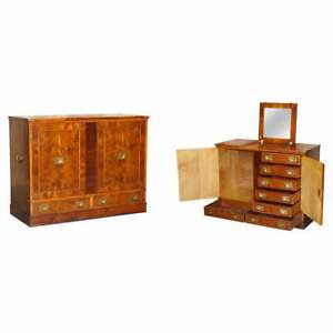 Rare Burr Yew Wood Military Campaign Gentleman S Dressing Table Chest Of Drawers