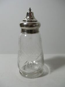 Vintage Sterling Silver Crystal Glass Sugar Shaker Muffineer Hallmarked