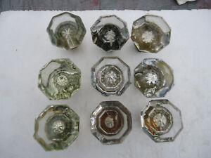 9 Vintage Hexagon 8 Sides Glass Door Knobs Oval Faced Lot