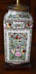 Antique Chinese Famile Rose Hand Painted Floral And Bird 4 Sided Square Lamp 2