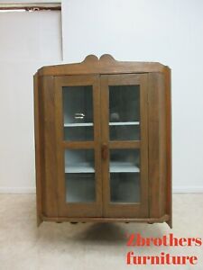 Antique Oak Chestnut Hanging Corner Cabinet Cupboard Display Hutch