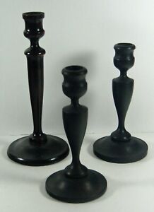 Beautiful Antique Hand Turned Wooden Candlesticks Three