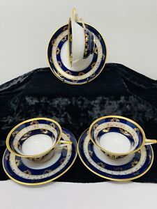 Jlmenau Graf Von Henneberg Porzellan 1777 Kobalt Gold Echt 3 Tea Cups Saucers