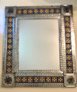 29 X25 Large Mexico Tile Tin Framed Wall Mirror Made In Mexico