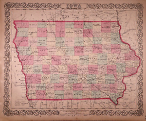 1855 Map Iowa Authentic Colton Atlas Map 15x17 010