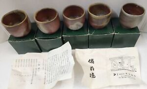 Vintage Lot Of 5 Bizen Ware Pottery Japanese Culture Tea Ceremony Bowl Tea Cup