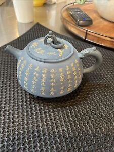 Chinese Yixing Zisha Clay Teapot Three Legged Dragon Ring Pot Jiang Rong Blue
