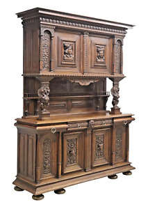 Antique Sideboard Signed Chaput French Ren Revival Well Carved Walnut 1800s