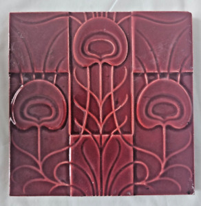 English Red Antique High Art Nouveau Design 6 Inch Tile Lewis Day Design