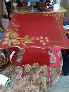 Vintage Early 1920 1940 Accent Table With Gold Flowers And Attractive Design