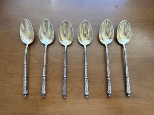 Vintage Russian Sterling Silver Gilt Spoons Set Of Six 144 Grams Circa 1920