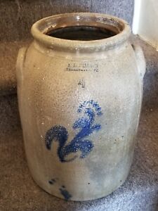 Antique A K Ballard Burlington Vt Stoneware 4 Gallon Crock Blue Corn 