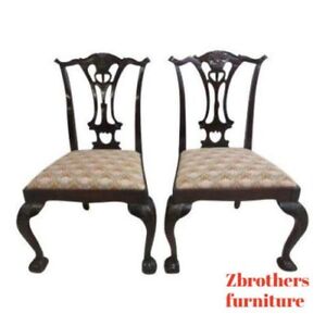 Pair Hickory Chair Company Mahogany Ball Claw Chippendale Dining Side Chair B