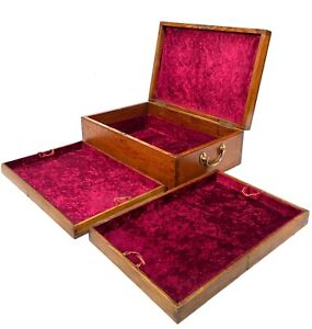 Antique Wooden Oak Jewellery Collectors Box Chest Art Deco C 1930 Trays