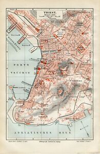 1894 Map Of Trieste Original Antique Print Italy Triest