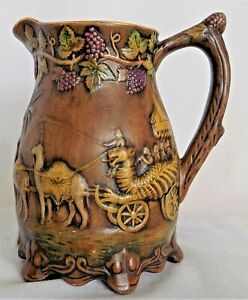 Victorian Pitcher Antique Drabware Leeds Yorkshires England Camel Elephant Grape